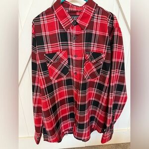 Dixxon- flannel. Form and Function. Red and Black Plaid Button-Up Shirt